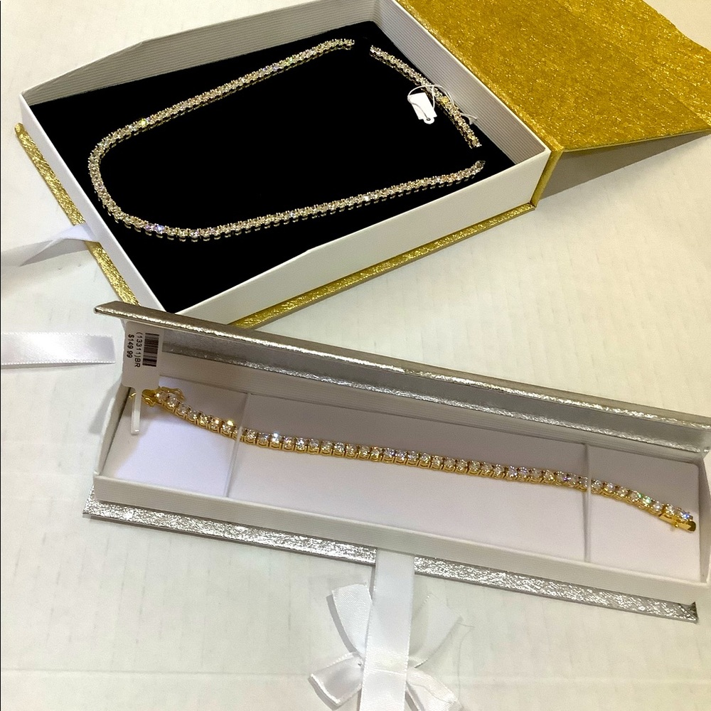 Stainless steel 1 row tennis chain & bracelet set